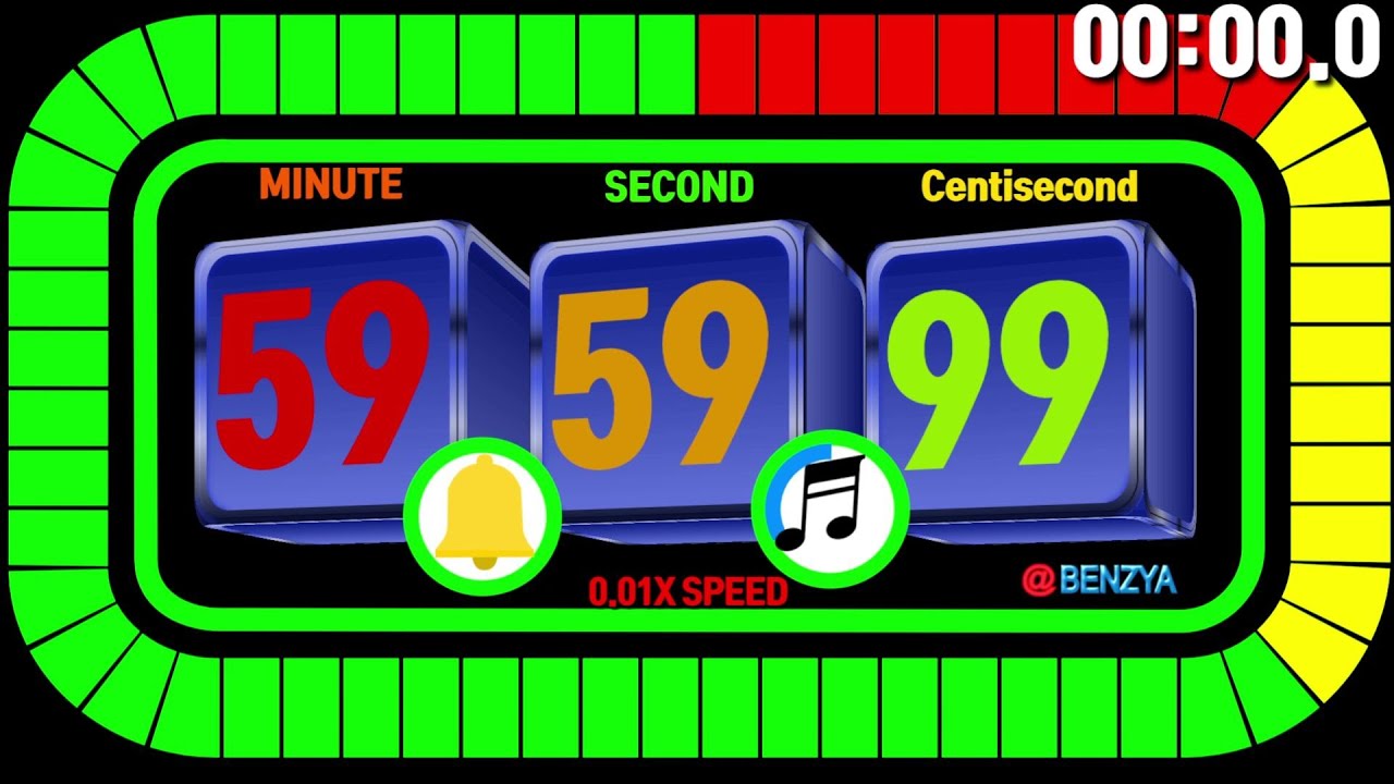 59:59.99 ~ 00:00.00 countdown speedfeeling cubes rotation timer alarm🔔with colorful rectangles