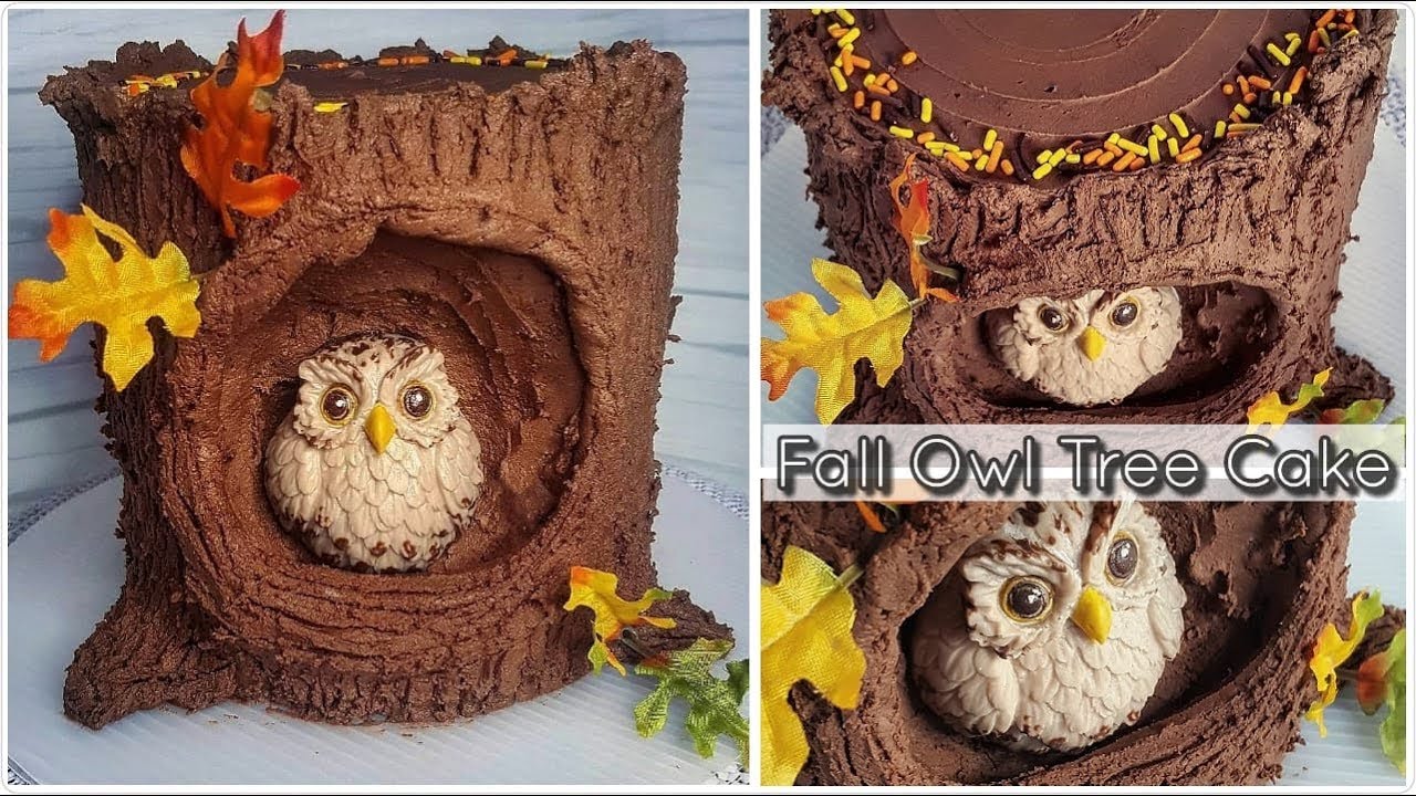 BUTTERCREAM STUMP CAKE | OWL CAKE VIDEO