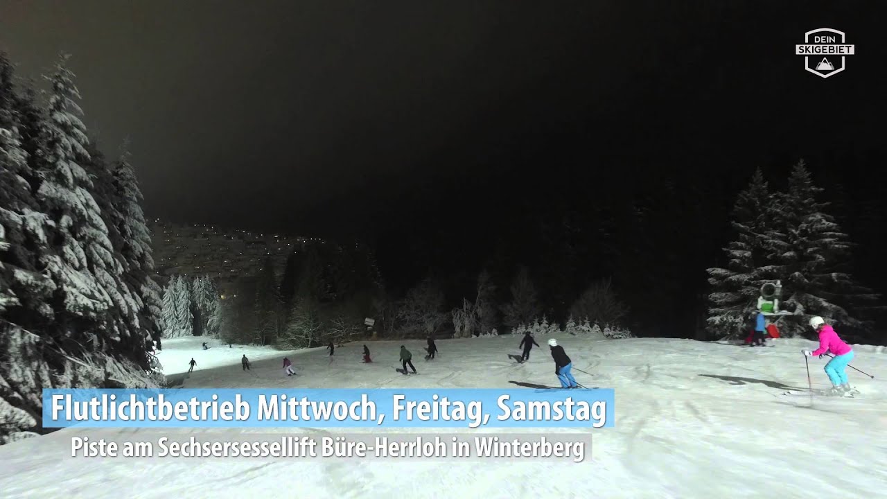 Winterberg: Flutlichtski auf der Piste an der Sesselbahn B&uuml;re-Herrloh (Lift Nr. 6)