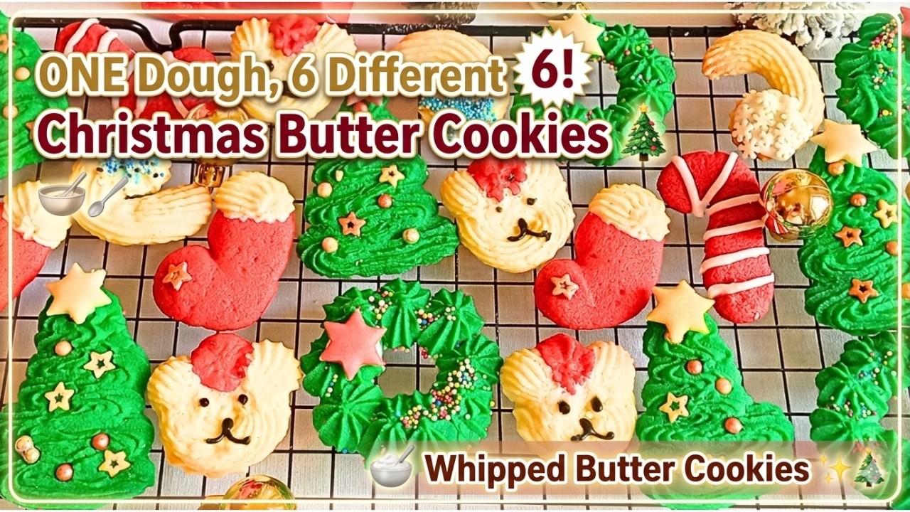 ONE Dough, 6 Different Christmas Butter Cookies 🎄 | Whipped Butter Cookies✨🎄