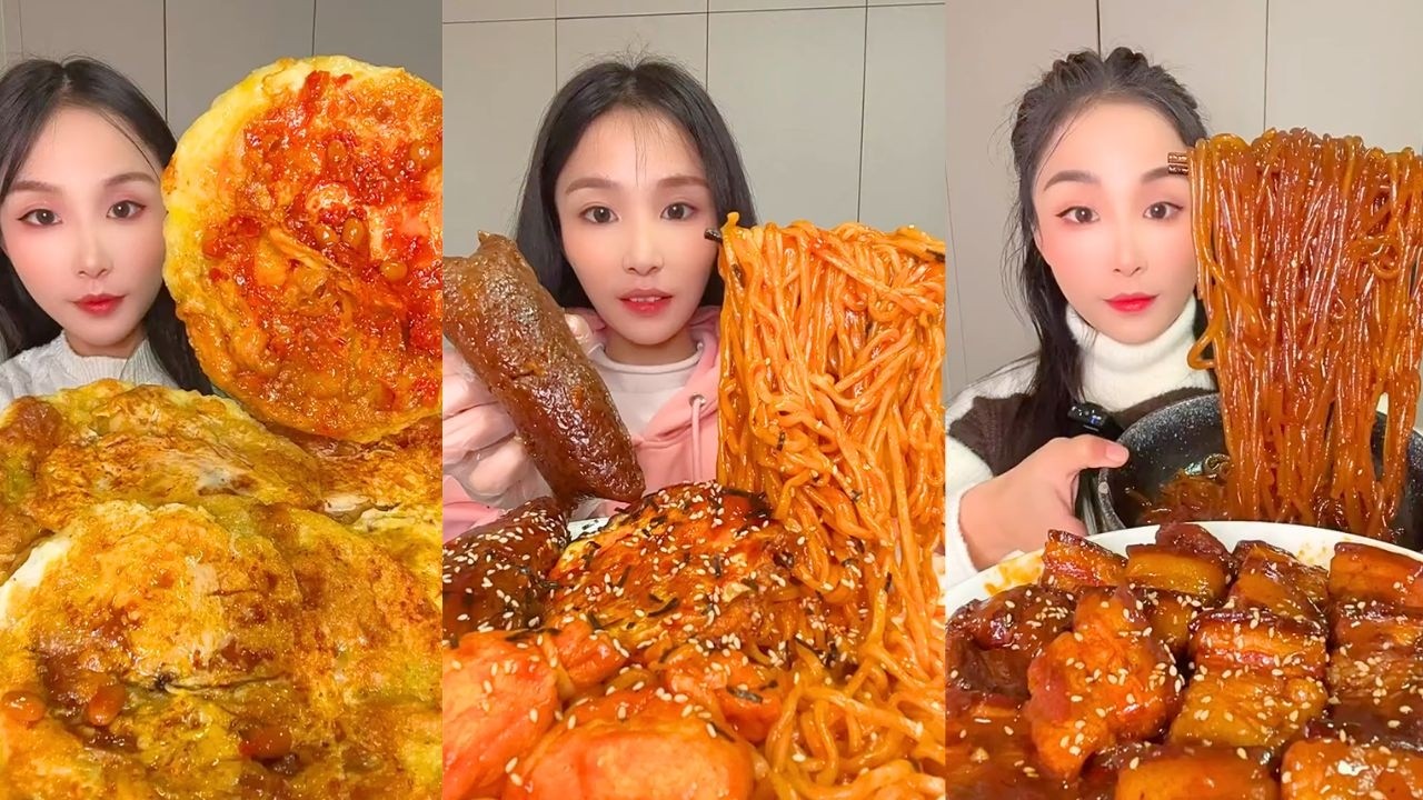 Spicy Chili Pancakes, Braised Pork and Noodle Mukbang Feast