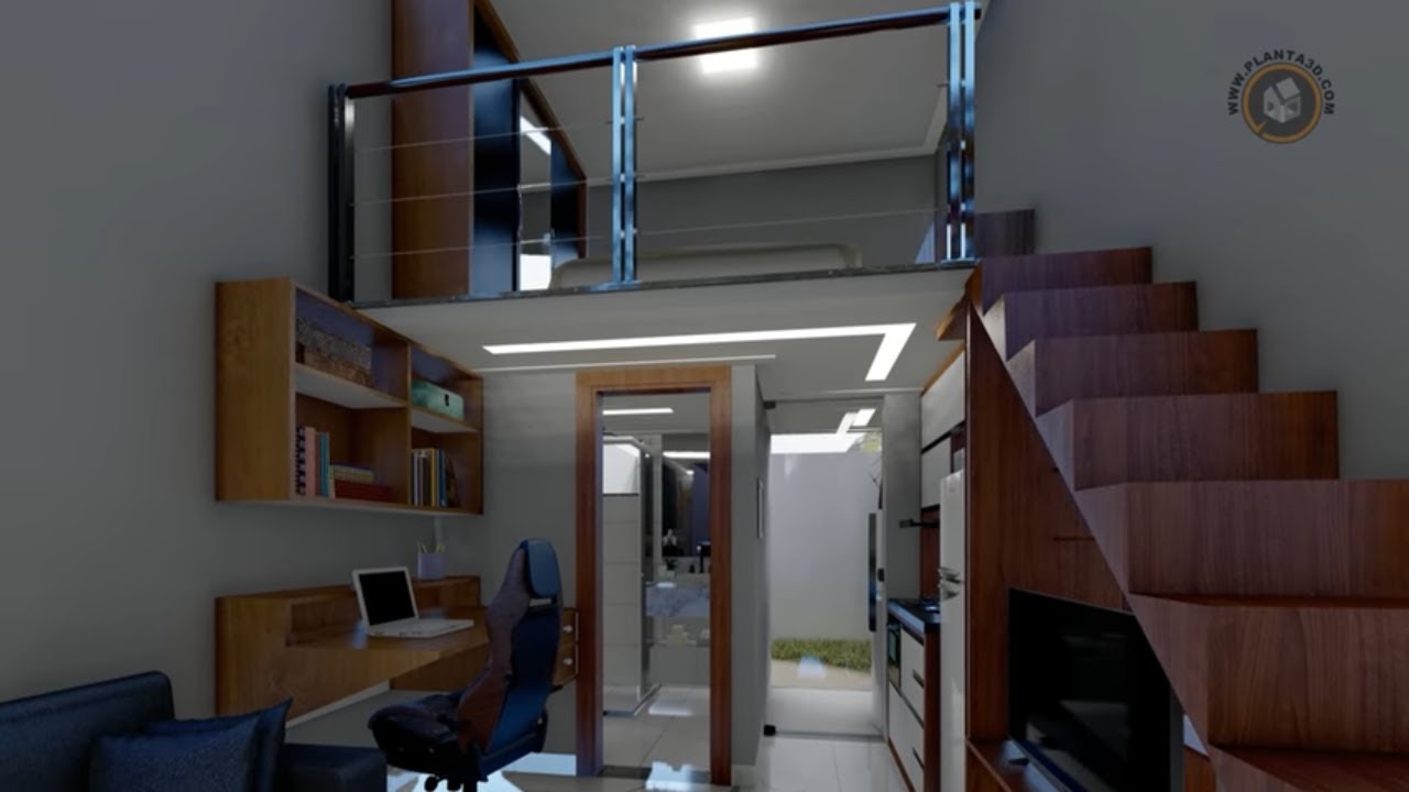 Projeto KITNET loft com mezanino em bloco adaptável em vários tamanhos de terrenos