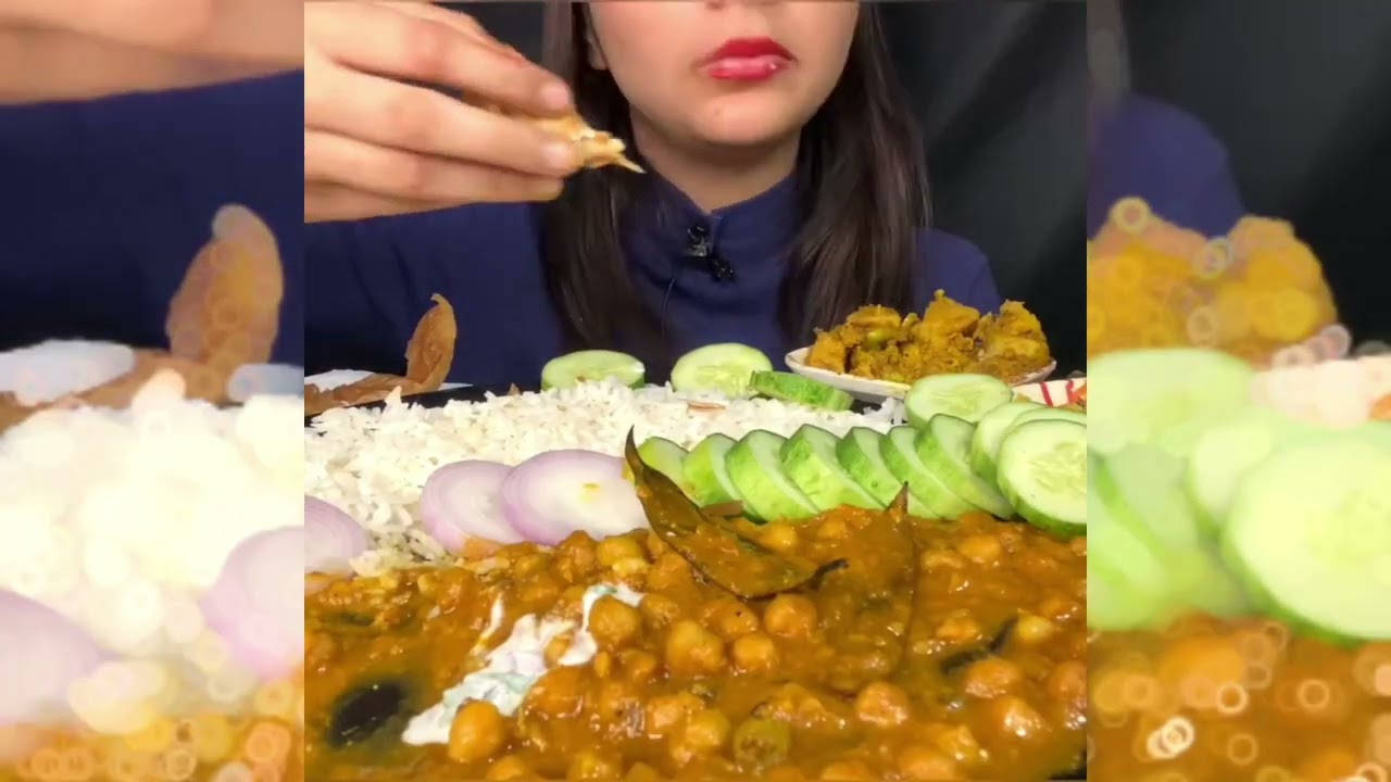 ASMR AALU GOBHI KI SABJI KACHORI CHHOLE CHAWAL ANNU KE CHALLENGE 