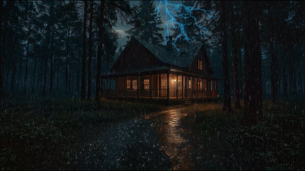 You’ll Fall Asleep Instantly ⚡ Heavy Rain & Thunderstorm in a Cozy Forest Cabin