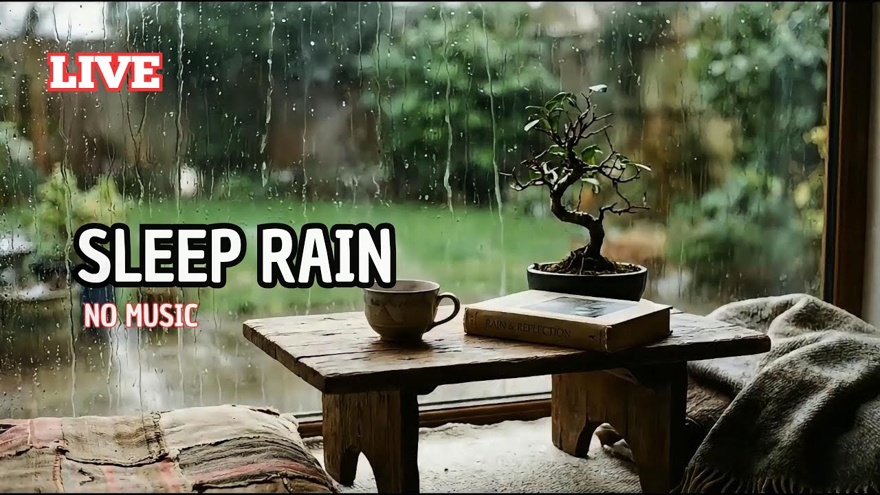 🔴Live Rain Sounds for Sleeping (No Music) Zen Bonsai Window Ambience