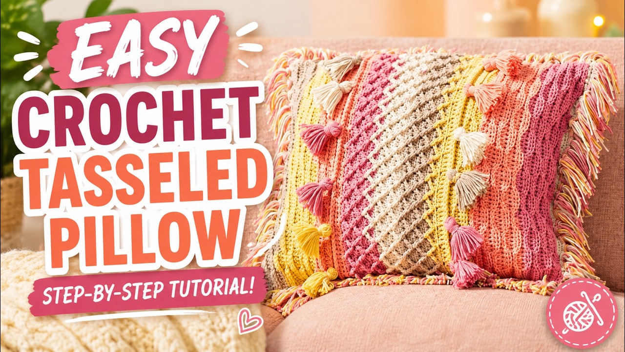 Crochet Caron Cotton Cakes Tasseled Pillow