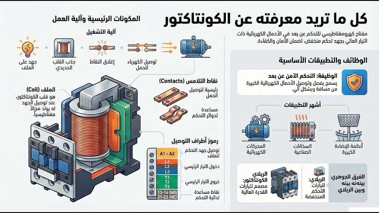 الفرق بين الريلاي والكونتاكتور Relay , Contactor ووظيفة كل منهم في الدائرة الكهربائية 