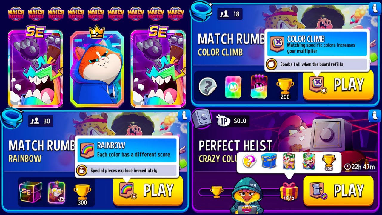 Crazy Columns Solo Perfect Heist 7475p/ 30 players Rumble Rainbow/ 18 playets Rumble Color Climb