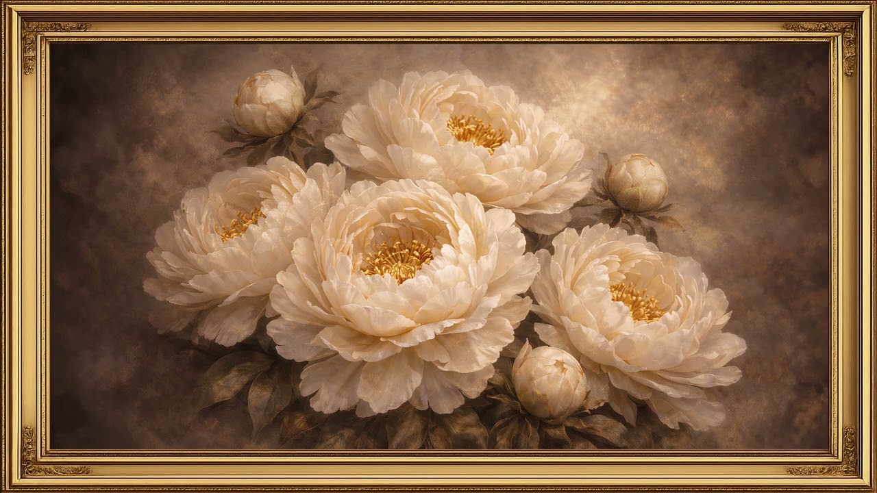 Vintage Cream Peony Floral Painting | Frame TV Art 4K Screensaver (3 Hours)