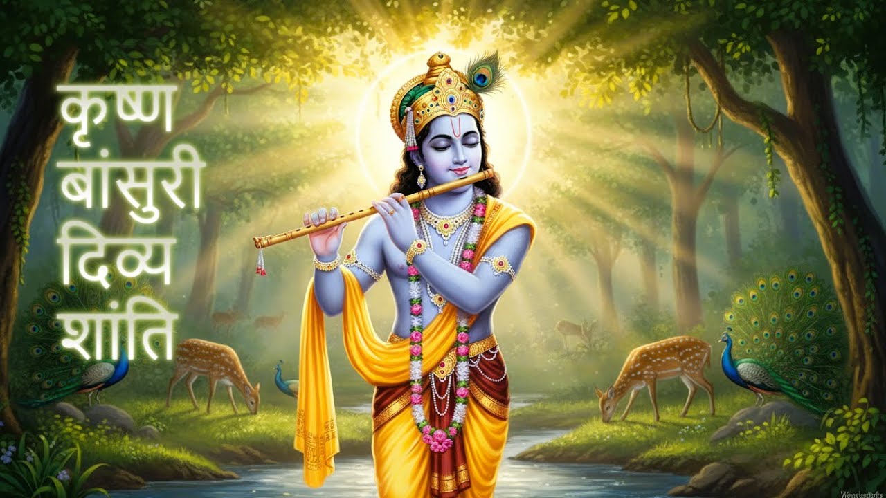कृष्ण बांसुरी वृंदावन 4K | श्रीकृष्ण ध्यान संगीत | शांत नींद, योग व भक्ति | Krishna Flute Vrindavan