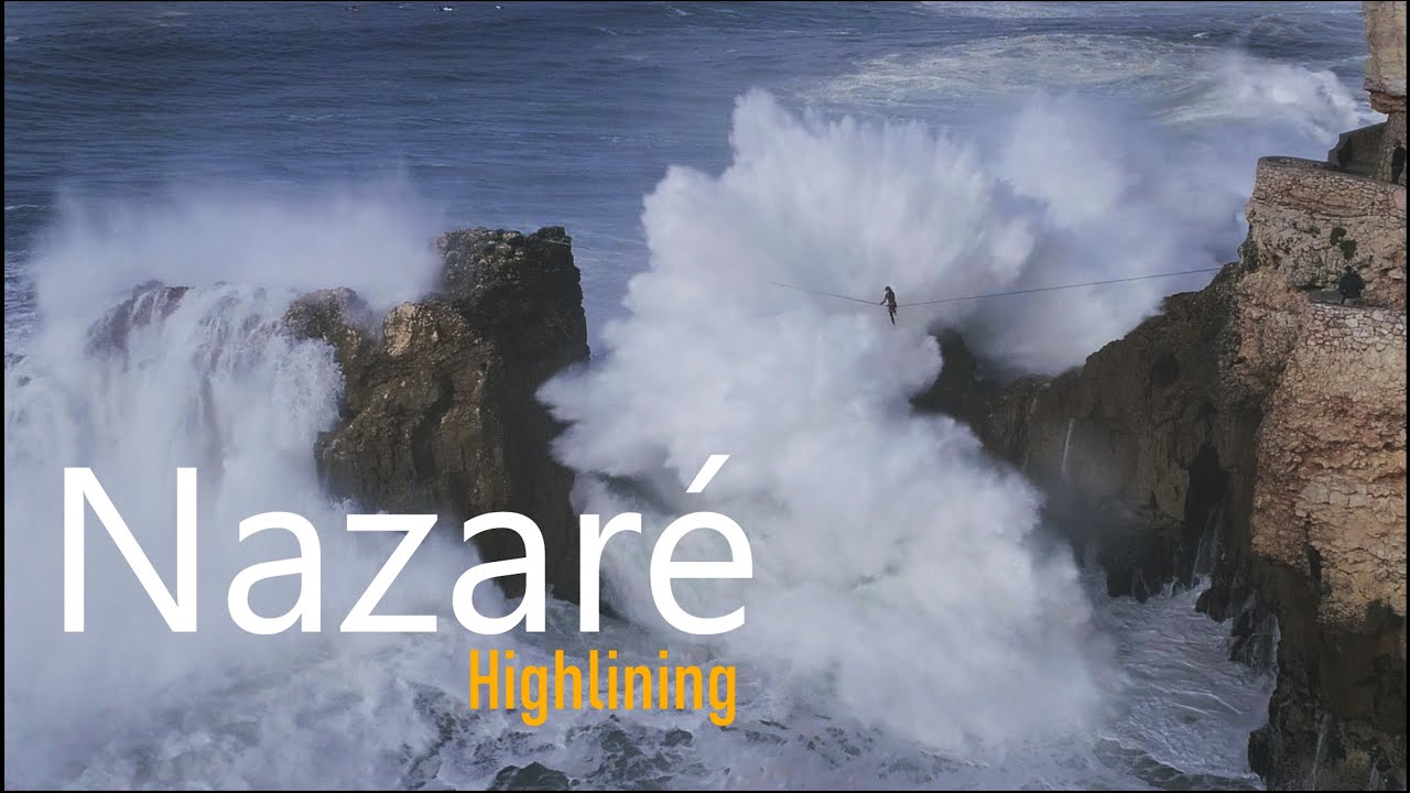 Insane Highline over Big Waves Nazare - Slackline