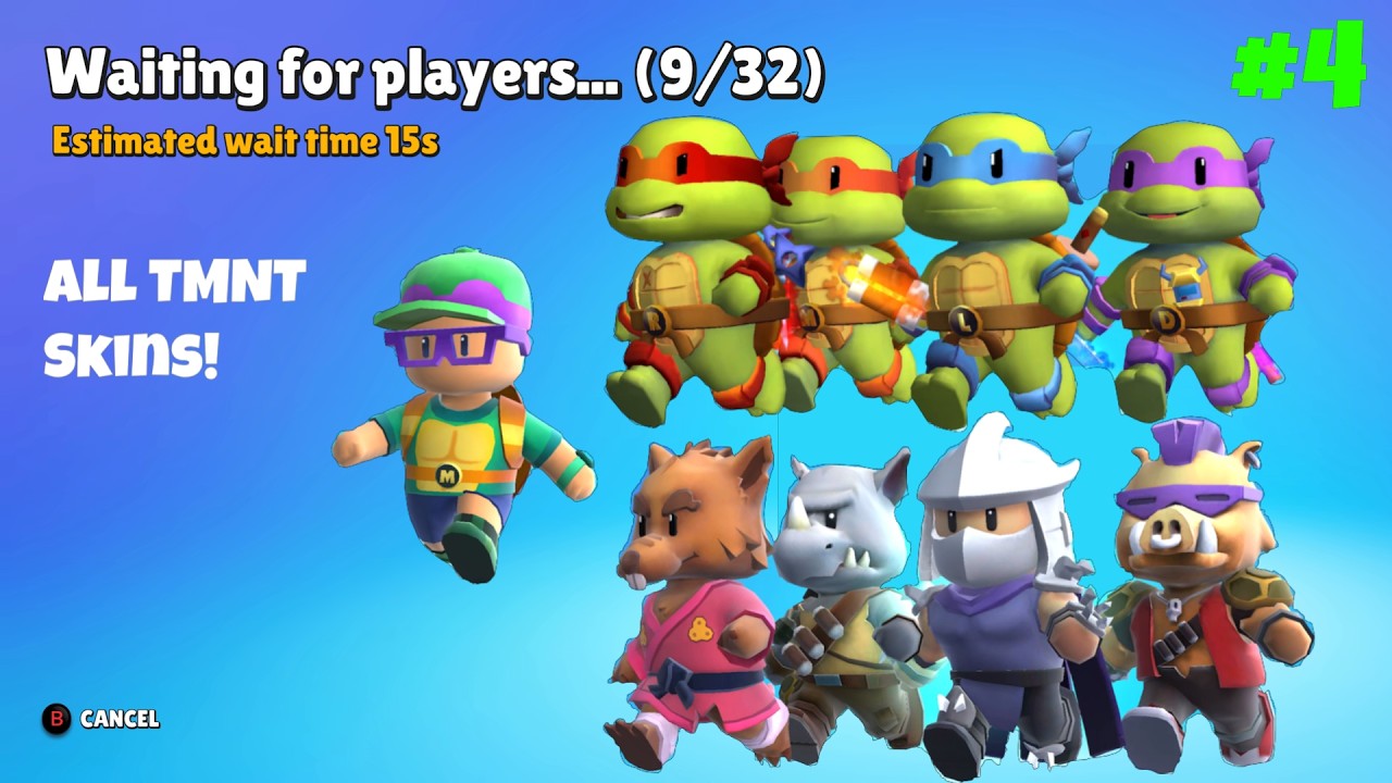 Stumble Guys TMNT 4-Player Split Screen Co-Op Xbox Series S Gameplay | *All 9 Ninja Turtles Skins*