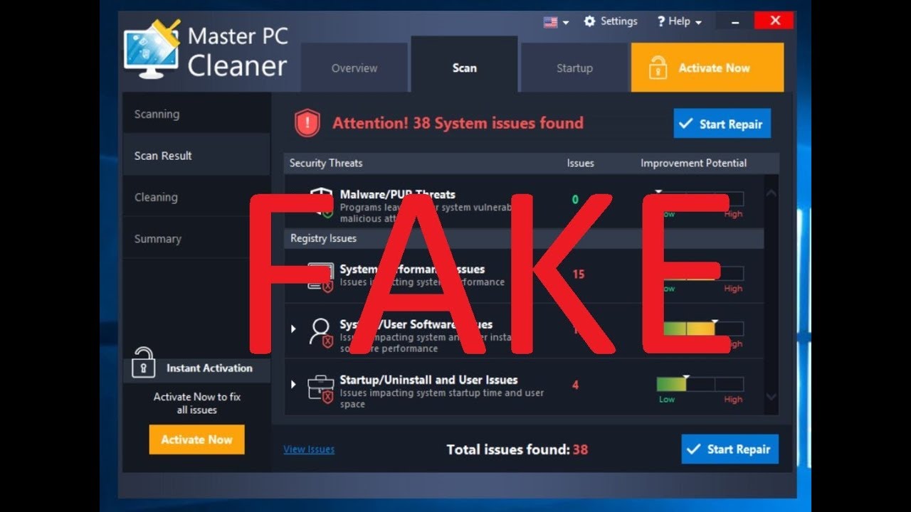 The online FAKE scanner is back ! Master PC Cleaner /removal