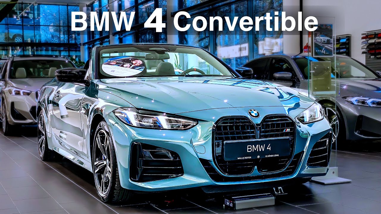 2025 BMW Convertible 4 series in Cape York Green. Exterior and interior in details