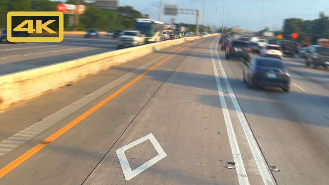The Woodlands and Conroe I-45 Carpool HOV Lane to Downtown Houston, 4K Bus Ride
