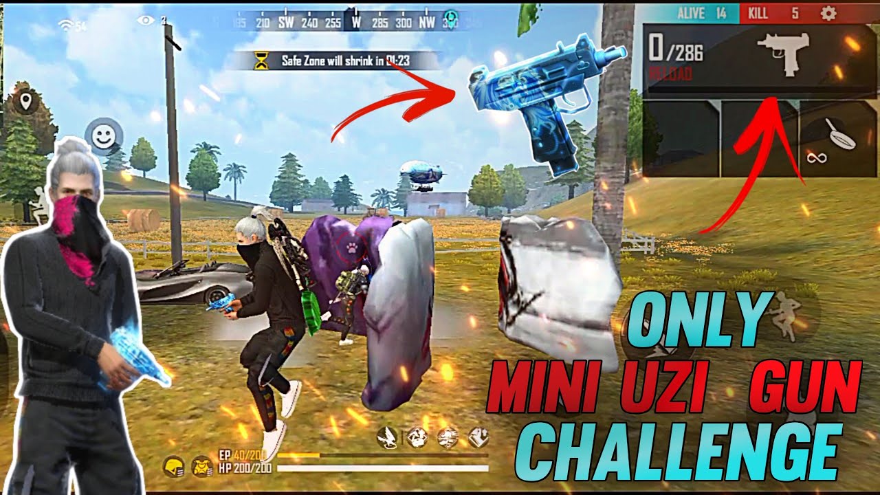 Only Mini Uzi Gun Challenge || Mini Uzi New Skin Gameplay Free Fire