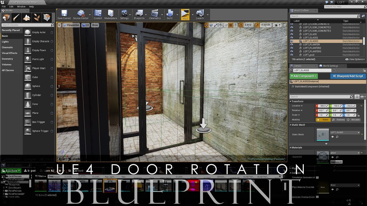 UNREAL ENGINE 4 - Door Rotation Blueprint - with E Key PRESSED