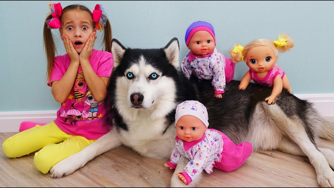 My super fun day with Baby Dolls and Dog, Sofia plays with toys for girls