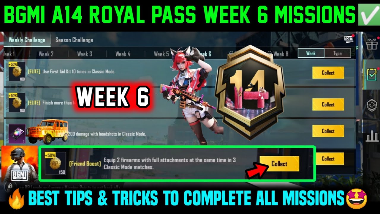 A14 RP WEEK 6 MISSION | BGMI WEEK 6 MISSIONS EXPLAINED | A14 ROYAL PASS WEEK 6 MISSION C8S24 WEEK