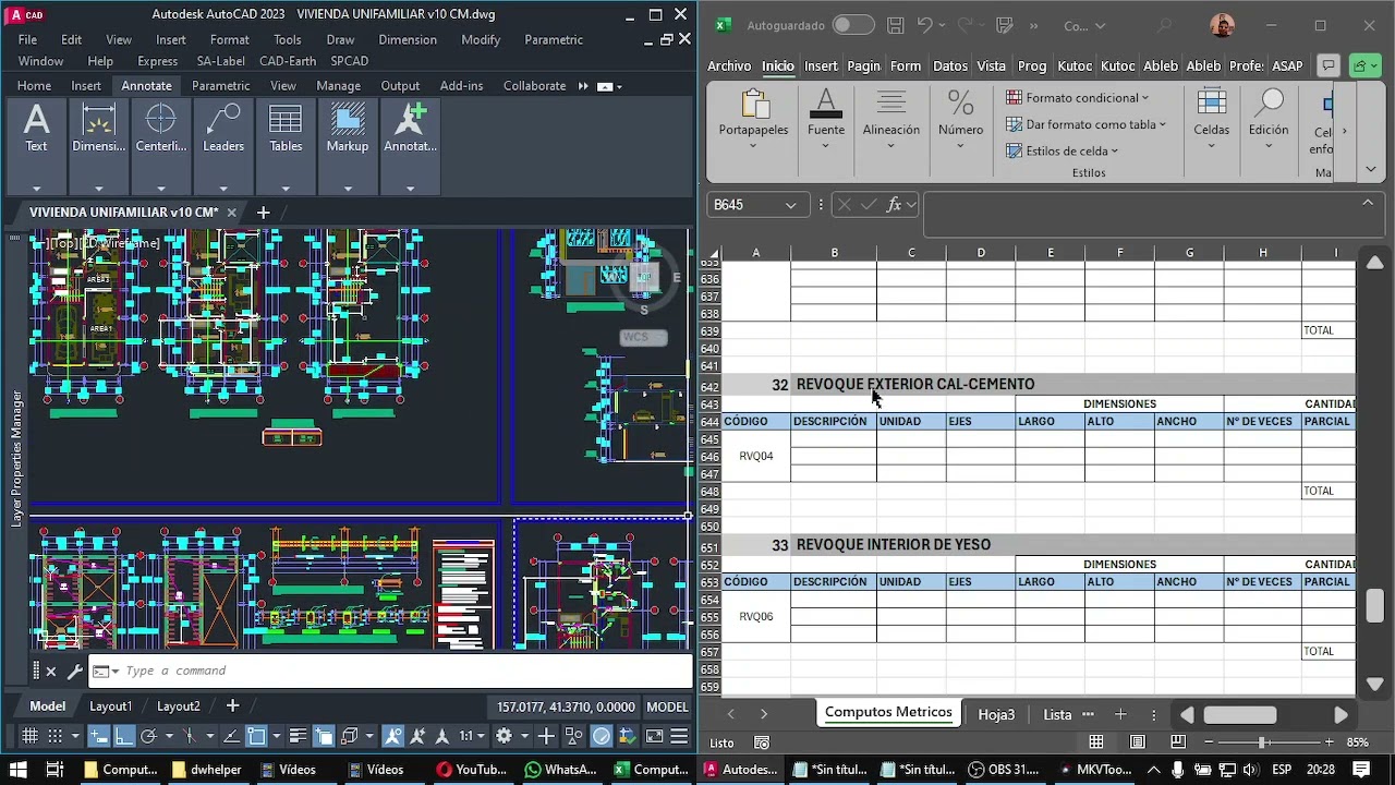 COMPUTOS METRICOS OBRA FINA (solo excel y autocad)