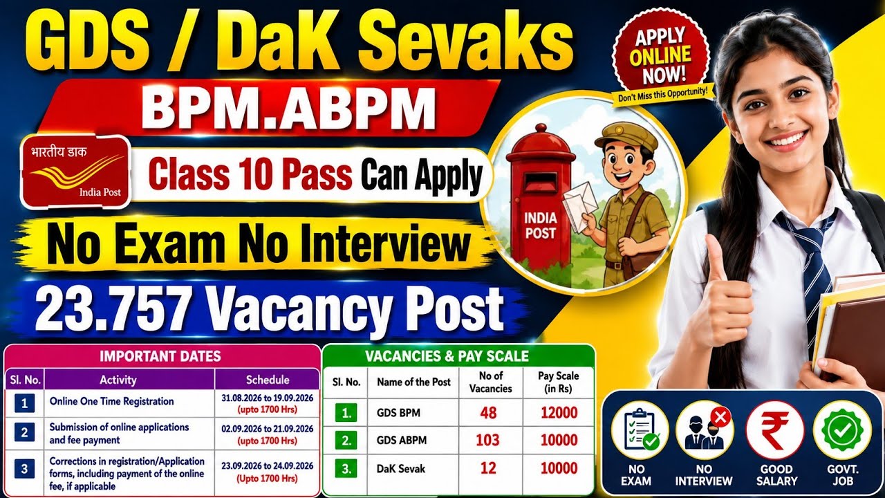 Oferta pracy dla absolwent&oacute;w klasy 10 | GDS DaK Sevaks BPM,ABPM All India Post | Aplikuj online