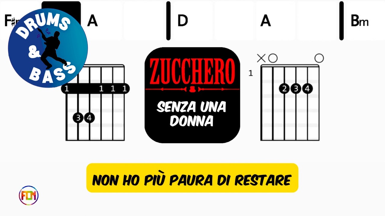 Zucchero - Senza una donna • Bass & Drums Scrolling Guitar Chords & Lyrics