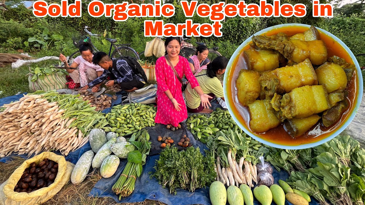 Today i sold Organic Vegetable in Weekly Market | Bought Pork with Vegetables Money | Pork Curry