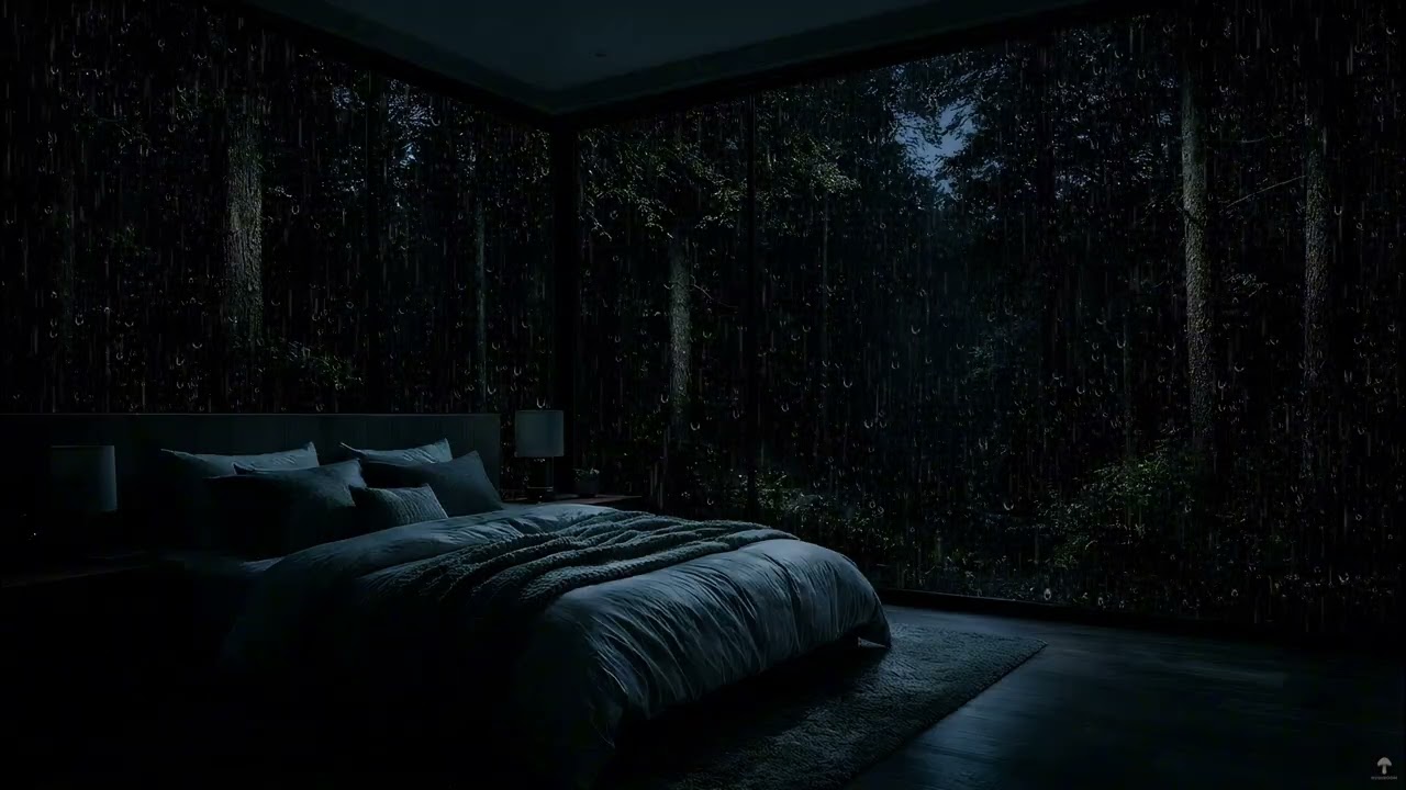 Relaxing Night Rain in a Dark Forest Cabin | Fall Asleep Fast