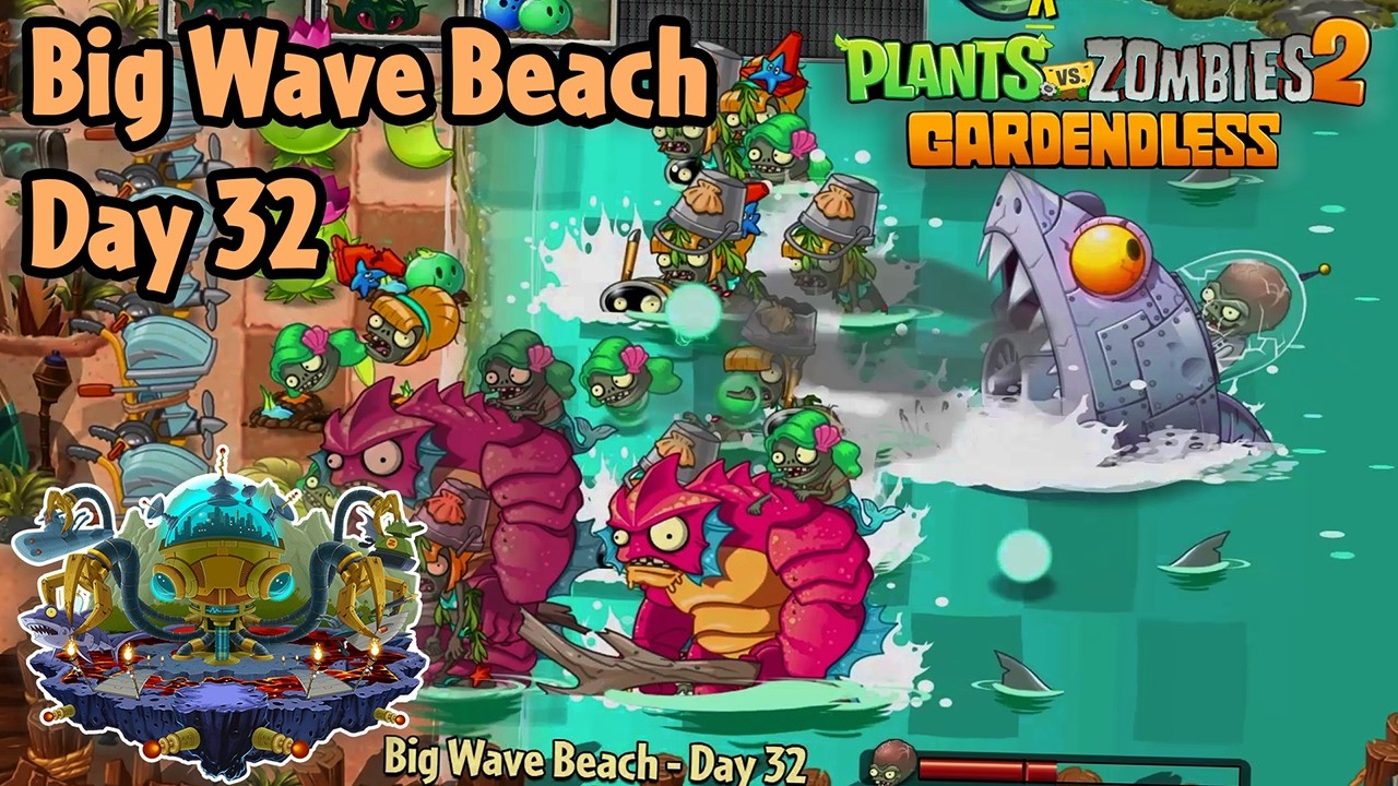 Big Wave Beach - Day 32 [PC] (Hardest difficulty) | Plants vs Zombies 2 Gardendless