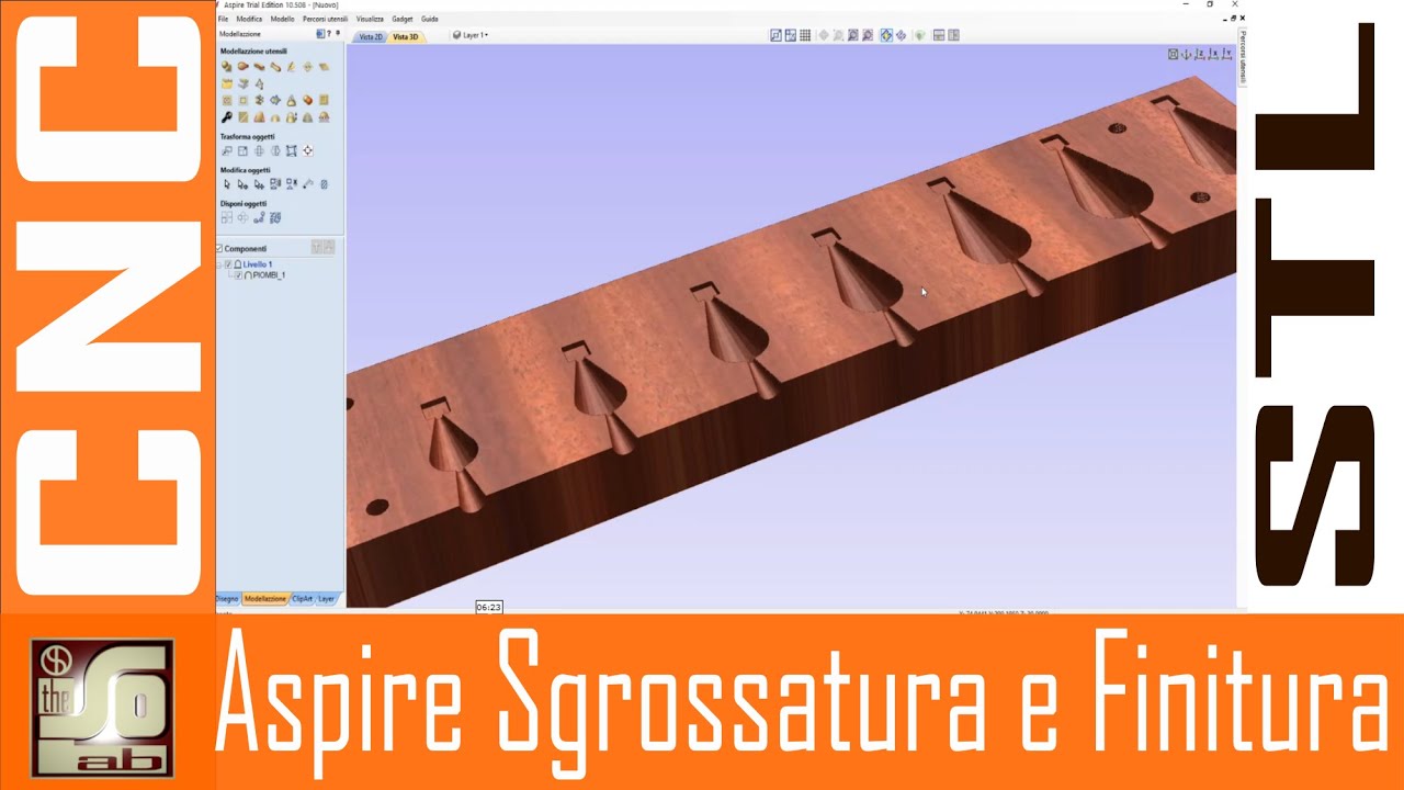 CNC Tutorial Aspire creazione gcode con sgrossatura e finitura di un modello .stl