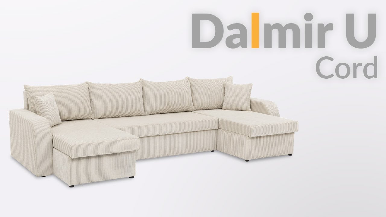 Ecksofa Dalmir U Cord mit Schlaffunktion und drei Bettkasten