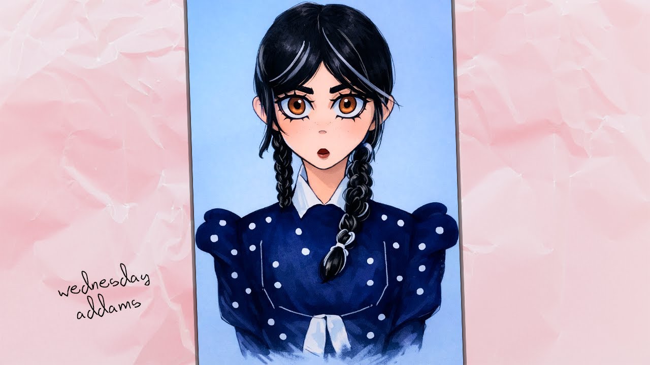 How to Draw Wednesday Addams | Cute Kawaii Digital Art Tutorial | Big Eyes & Dark Aesthetic