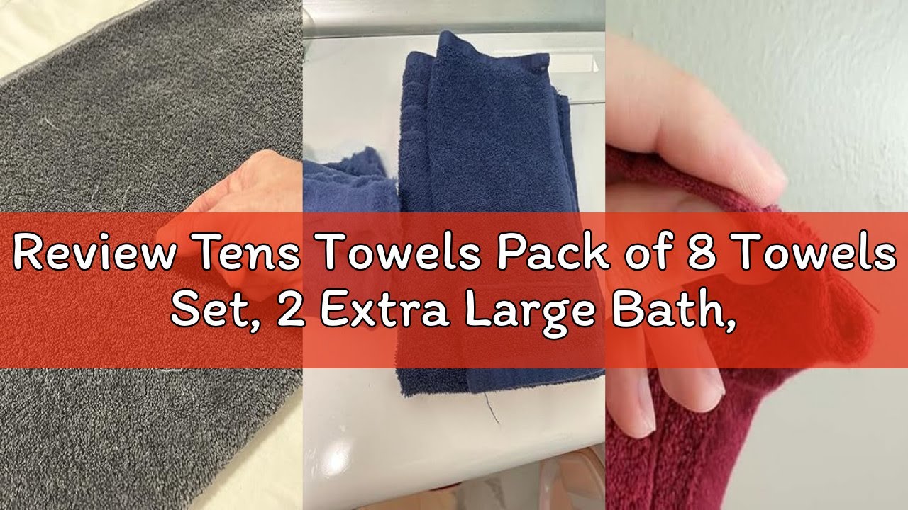 Review Tens Towels Pack of 8 Towels Set, 2 Extra Large Bath, 2 Hand, 4 Washcloths, 100% Cotton, Ligh