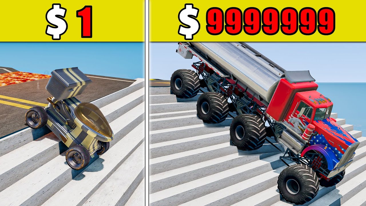 $1 vs $1,000,000丨Cars VS Stairs VS Roller Coaster Bridge VS Fans #85 - BeamNG.Drive Challenge