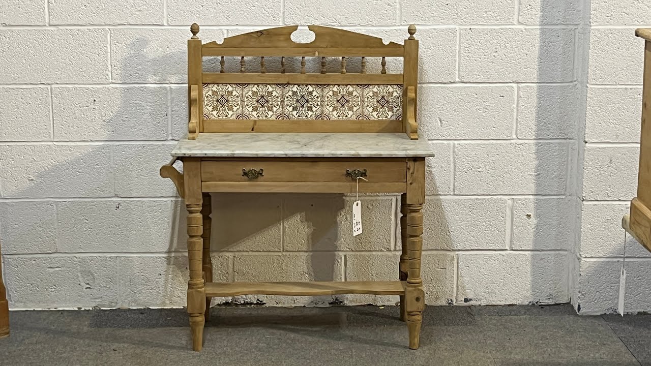Late Victorian Pine Marble Top Washstand Tiled Back @ Drawer (I2952C) 