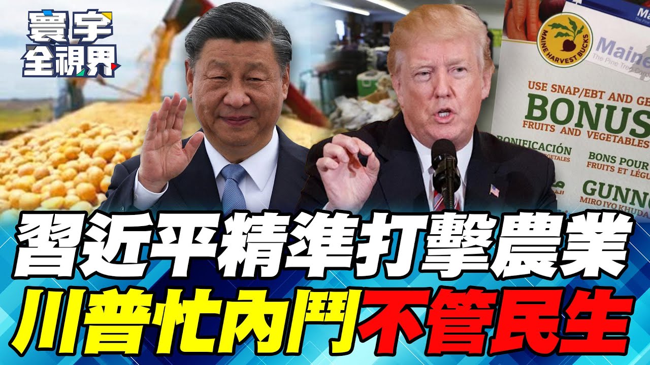 習近平「大豆、牛肉、杏仁」精準打擊 美國農產出口中國崩盤73%！川普內鬥不顧百姓 「砍窮人健保.拒發食物券」拿4200萬人命當籌碼！【#寰宇全視界】20251108-P1 何戎 林郁方 方恩格 駱秉寬