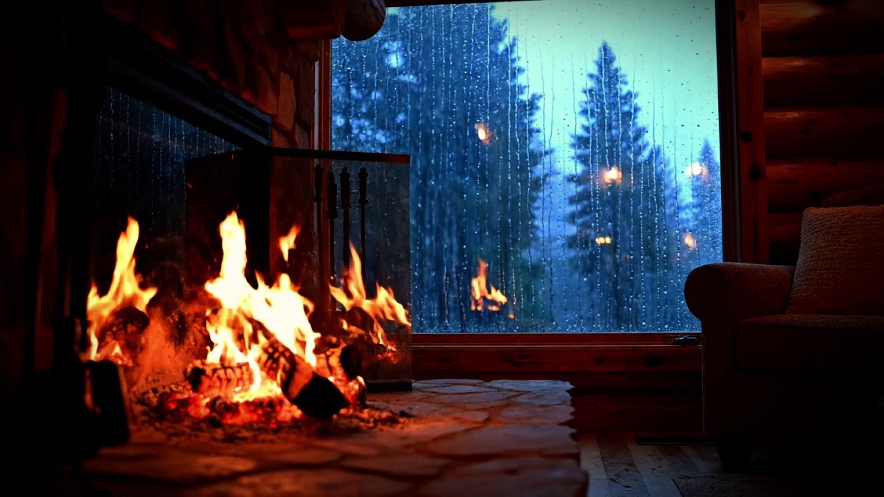 NONSTOP LIVE 🔥 Cozy Fireplace Ambience  🌧️ |  Rain on Window Sounds  | Sleep, Study, Relax   Firepl