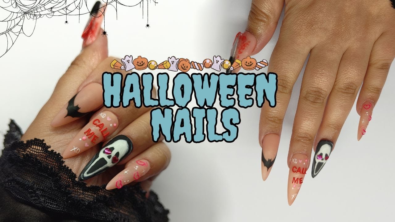 Halloween Nails | Ghost Face gel press-on nails 🕸️🎃🦇