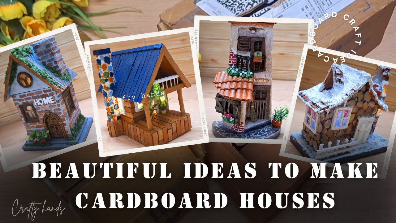 4 amazing and beautiful idea to make cardboard house at home | Cardboard house | DIY | Crafty hands