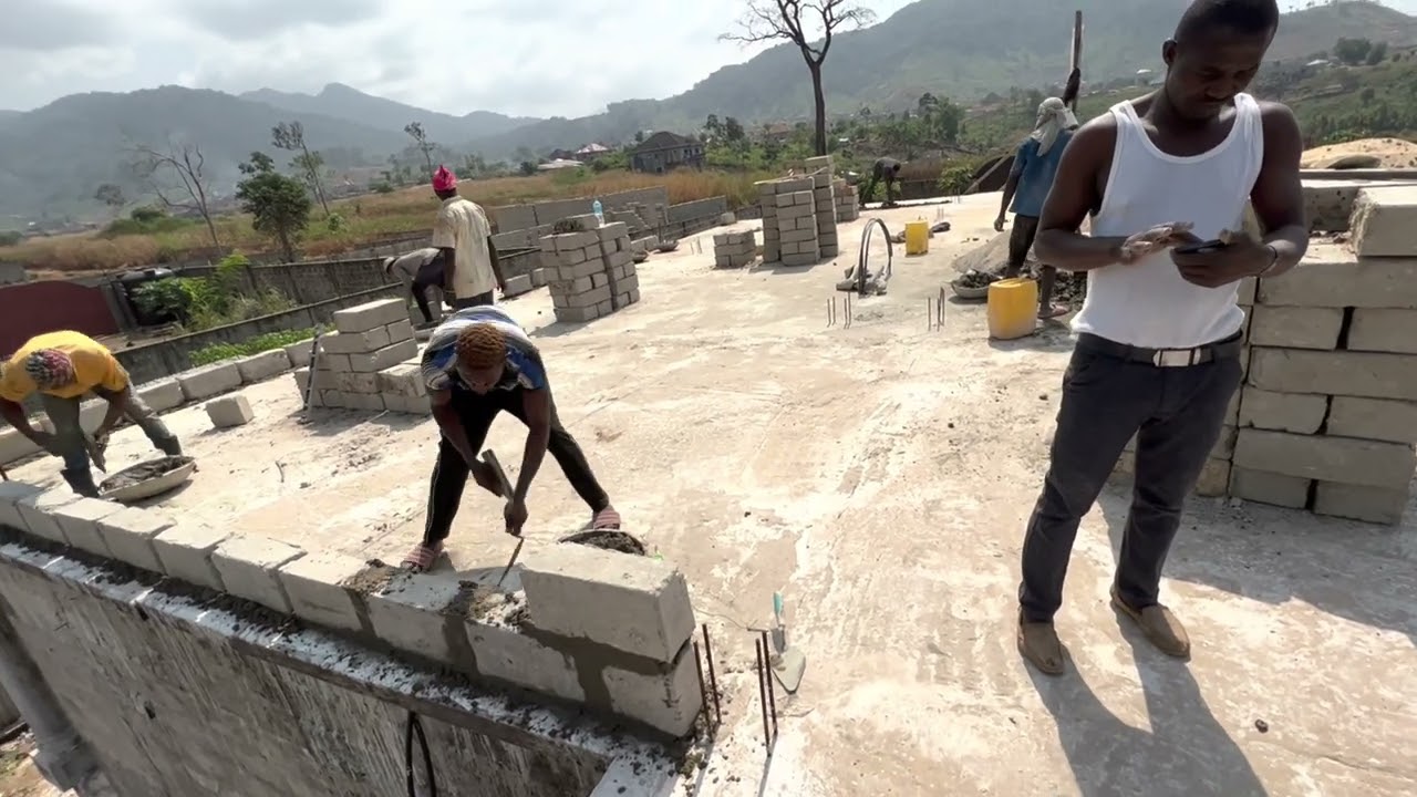 Block work Second floor level. Building a house in Sierra Leone.