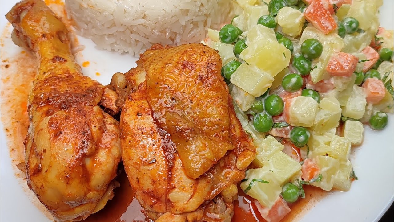 pollo a olla con ensalada blanca 😋😋