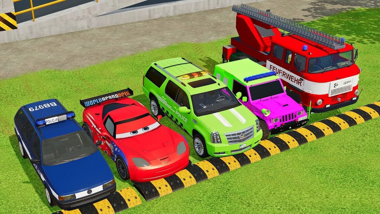 VOLKSWAGEN, FORD, DACIA POLICE CARS & MERCEDES FIRE TRUCK VEHICLES TRANSPORTING ! FS22 #60