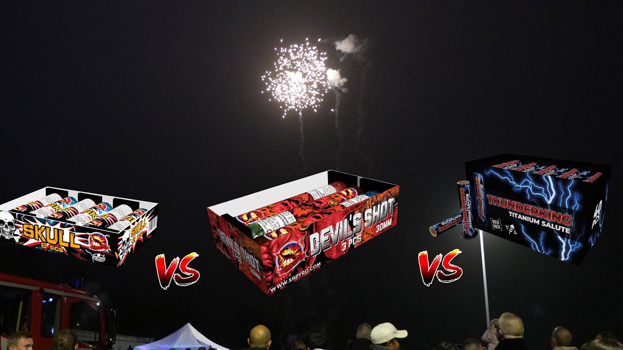 SRPYRO Devil Shots vs SRPYRO Skull vs Thunderking Titanium Salute | 4K60FPS & Goed Geluid!