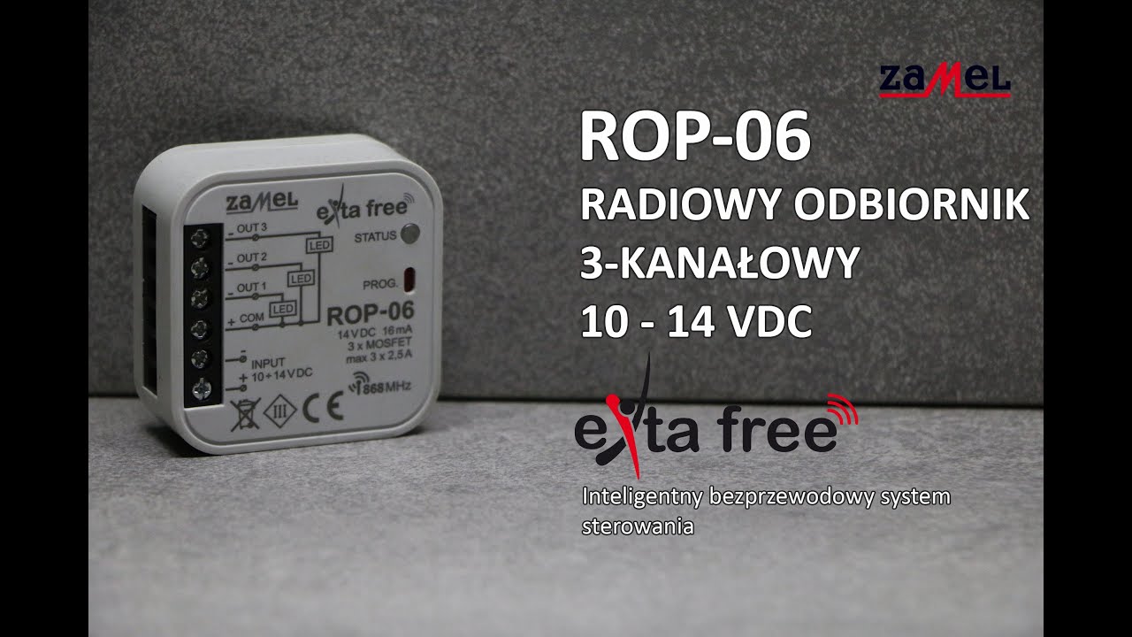 ROP-06 Radiowy odbiornik puszkowy LED 3-kanałowy 10-14 VDC exta free Zamel