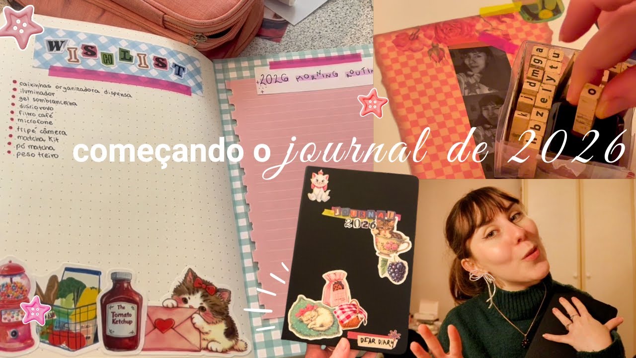 começando meu journal de 2026 do zero📘🎀 | ideias de página aesthetic, materiais e comprinhasss