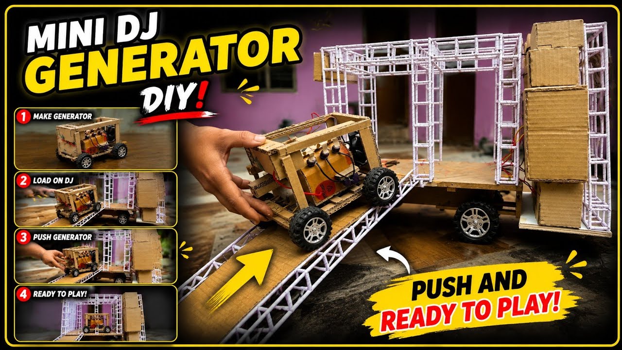 खराब कार्डबोर्ड se  MINI dj GENERATOR DIY 🤫minidj #gadiwaladj #minigeneretor #cardboard
