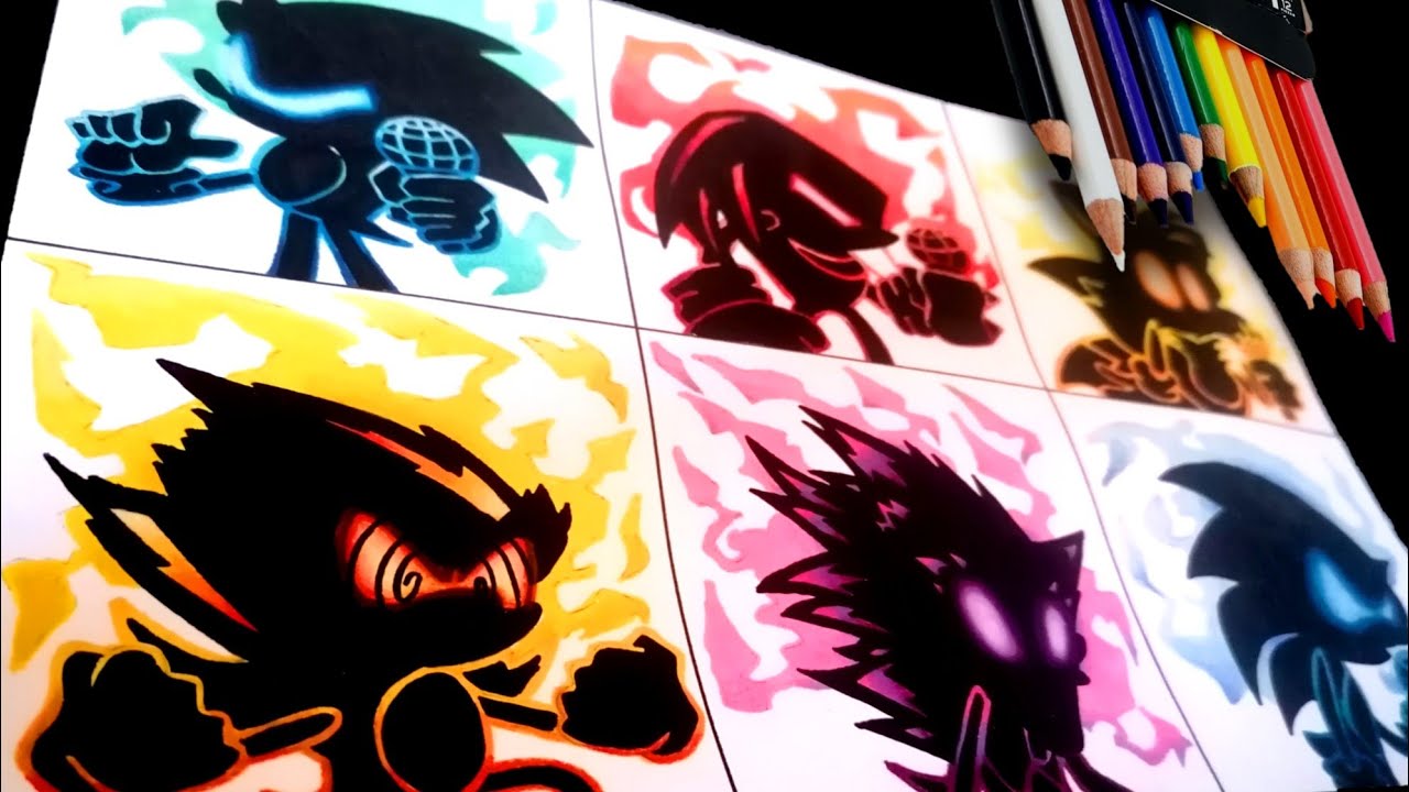 Dibujando FRIDAY NIGHT FUNKIN' SONIC NIGHTMARE  Sonic.exe - Knucles - SuperSonic - Tails - Xenophase