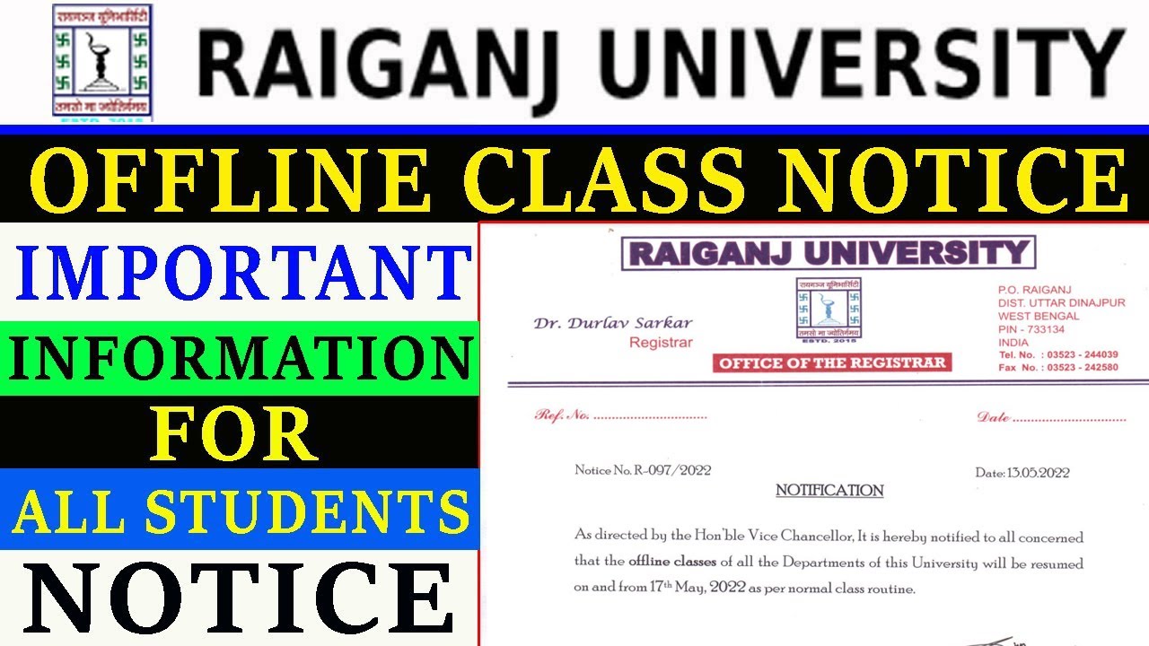 Raiganj University Notice regarding offline class 2022