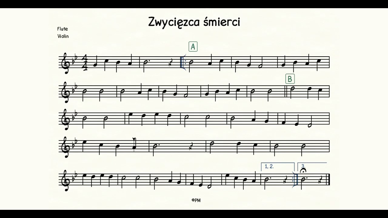 Zwycięzca śmierci - polska pieśń Wielkanocna in C (flet, skrzypce)