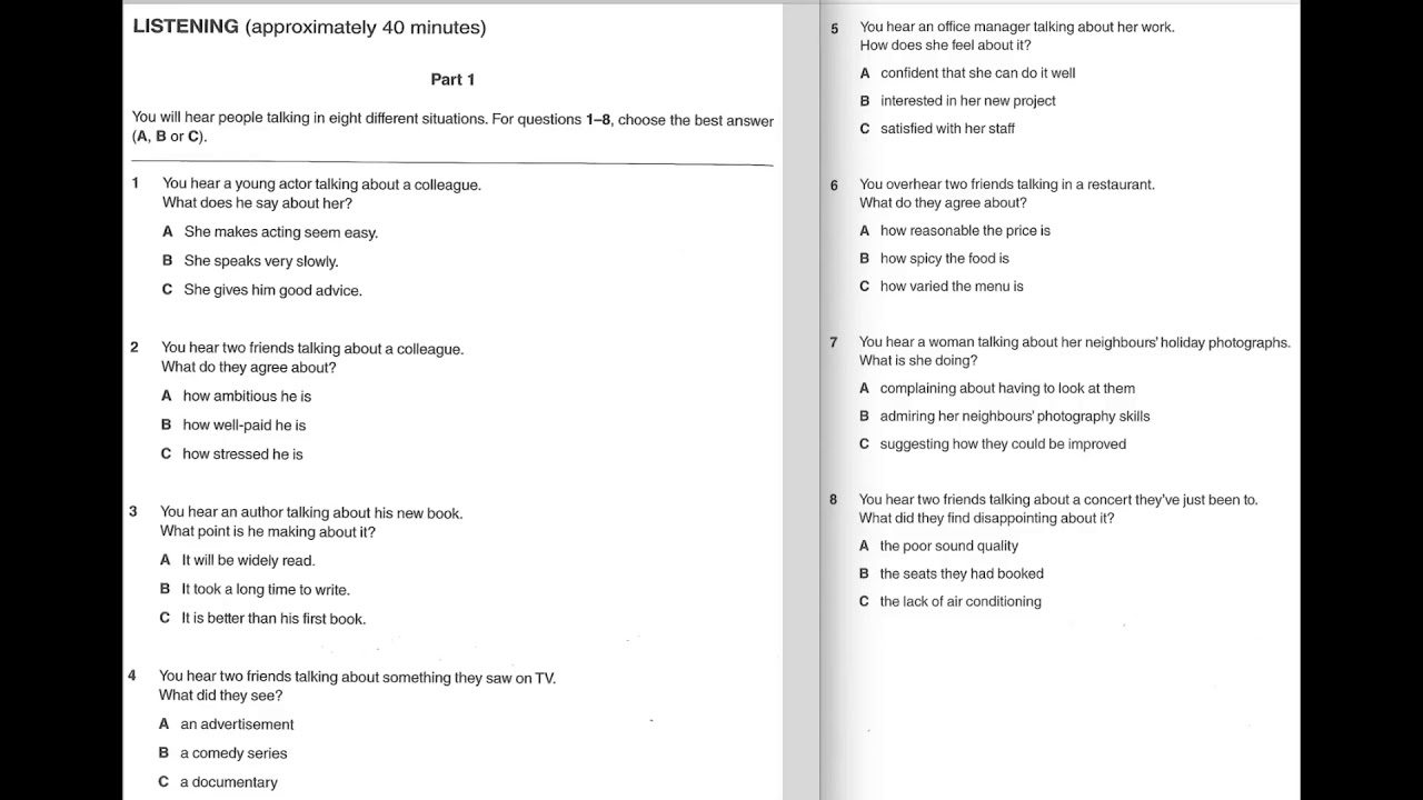 Listening B2, FCE 1 (2015), Test 3, Part 1